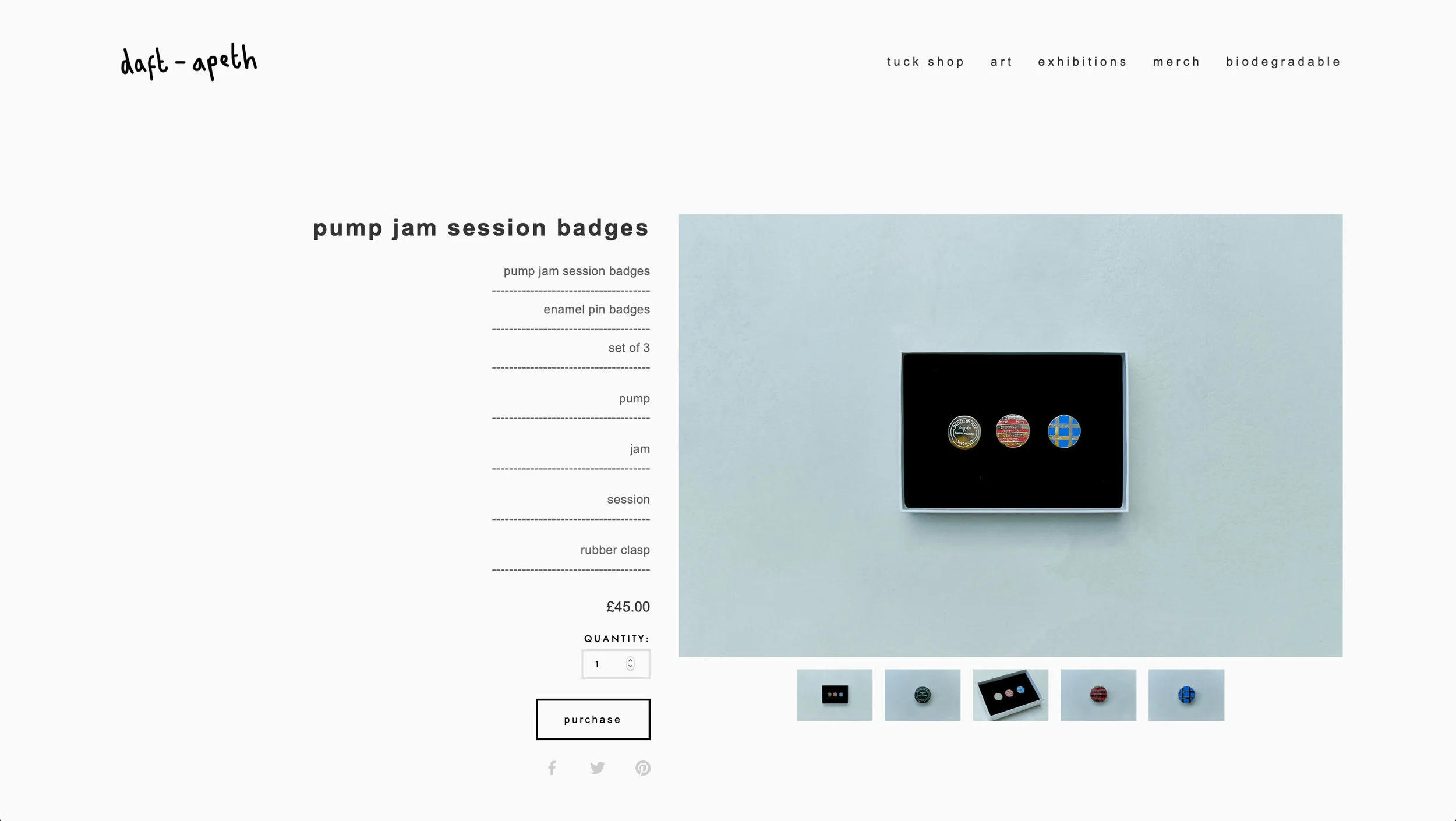 Product Page in the ‘tuck shop’