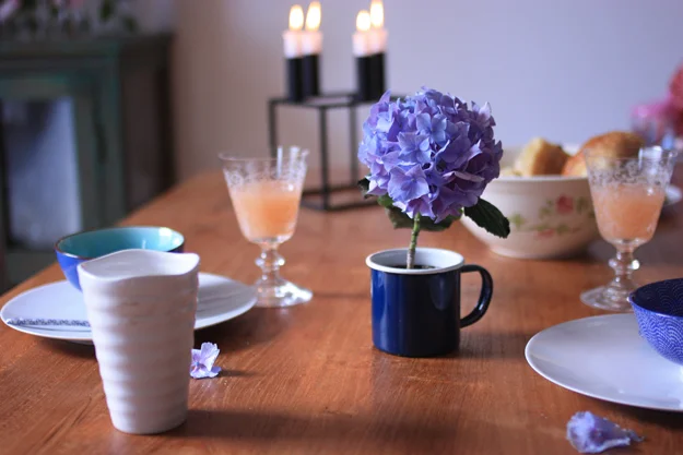 Hydrangea on the breakfast table