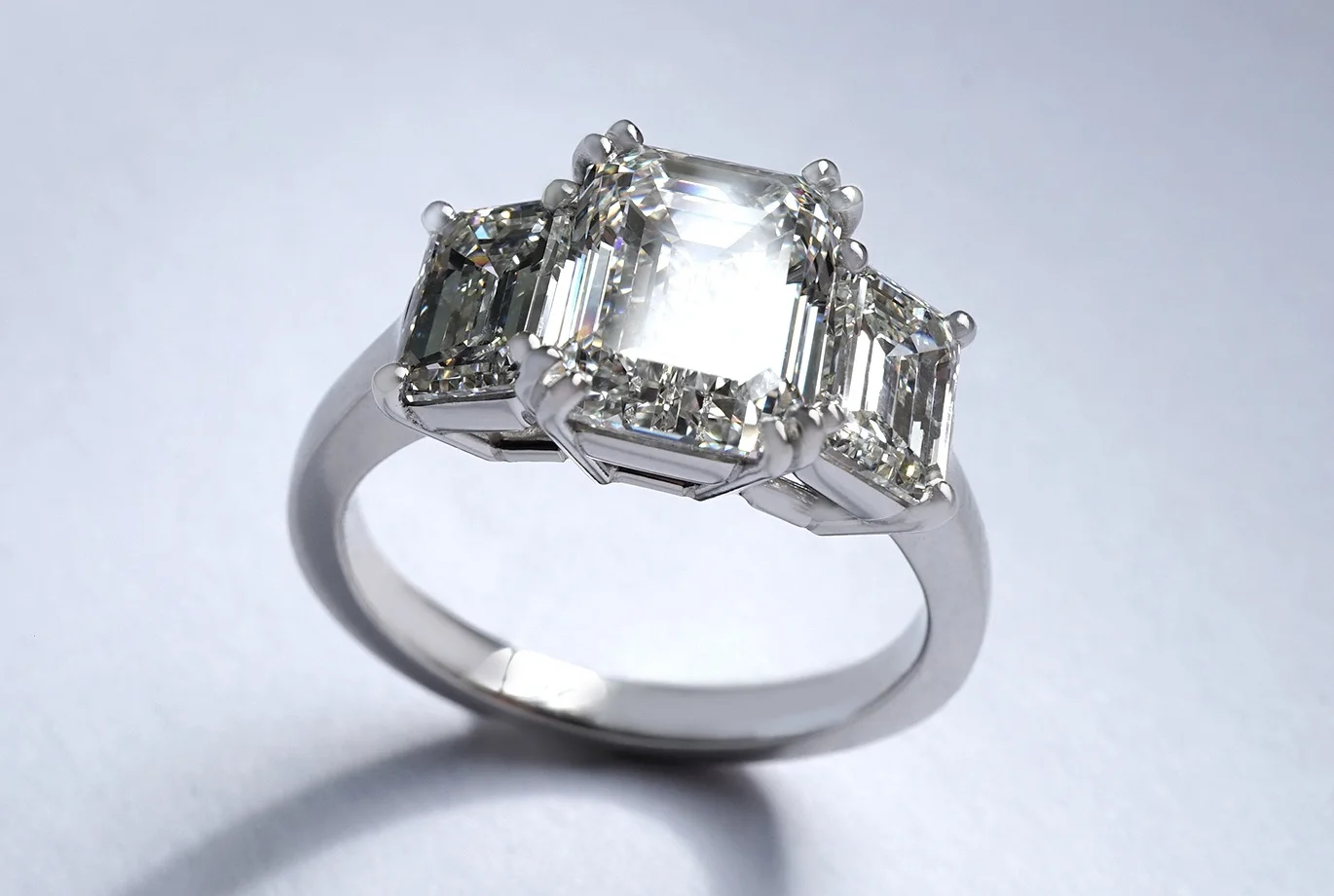 White Gold 18 Carat Ring With Emerald Cut Diamonds