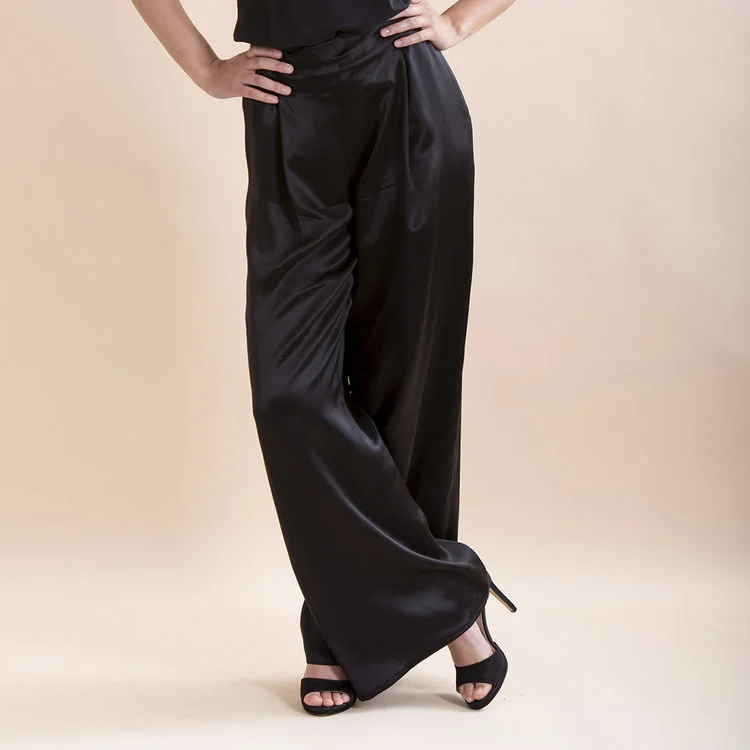 pantalone palazzo seta nero