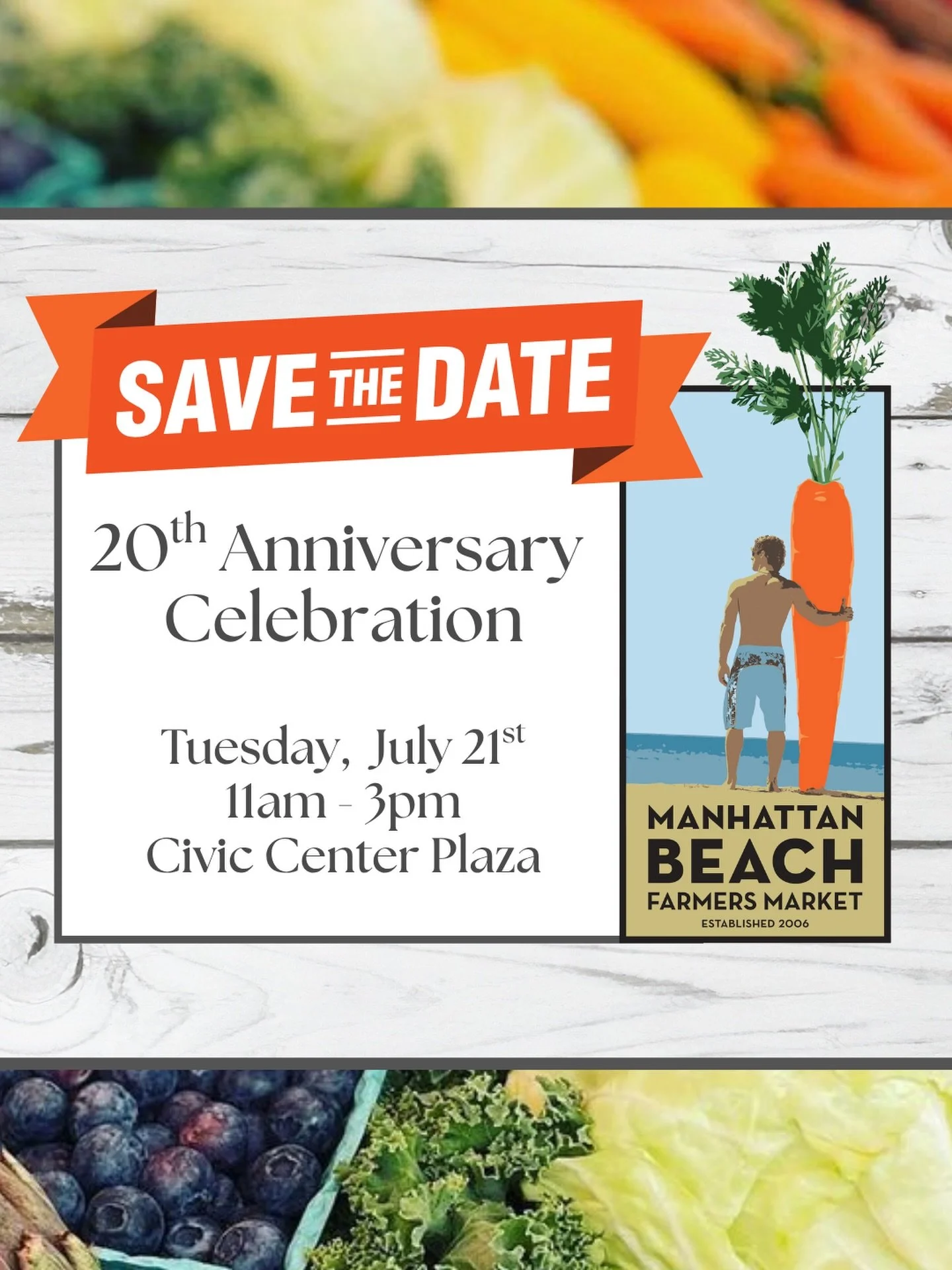 🎉 20 YEARS OF THE MANHATTAN BEACH FARMERS&rsquo; MARKET! 🎉

For 20 years, the Manhattan Beach Farmers&rsquo; Market has been a place to gather, connect, and celebrate the very best of our local farmers, food makers, and small businesses. We&rsquo;r