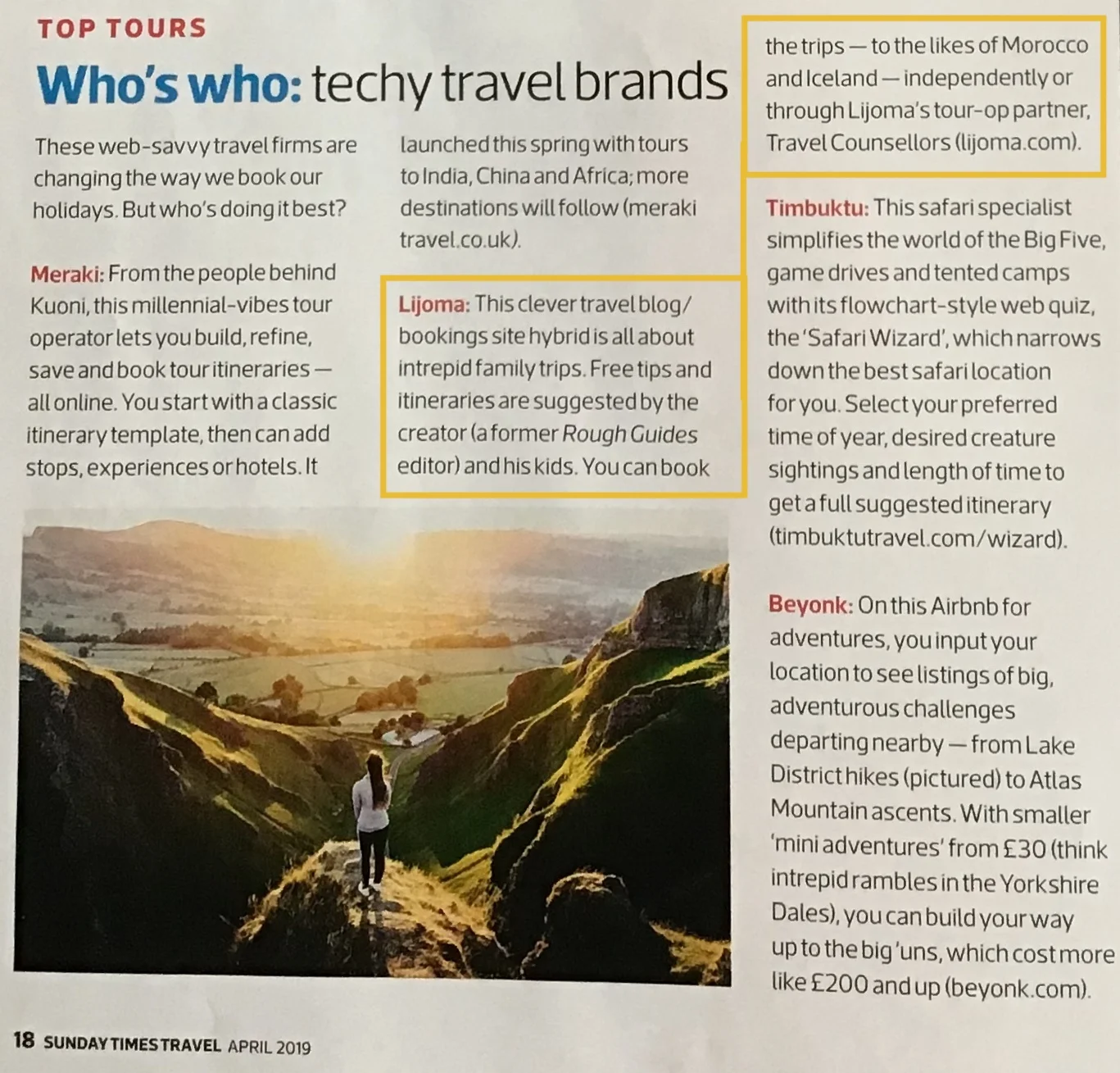 Lijoma featured in The Sunday Times Travel Magazine