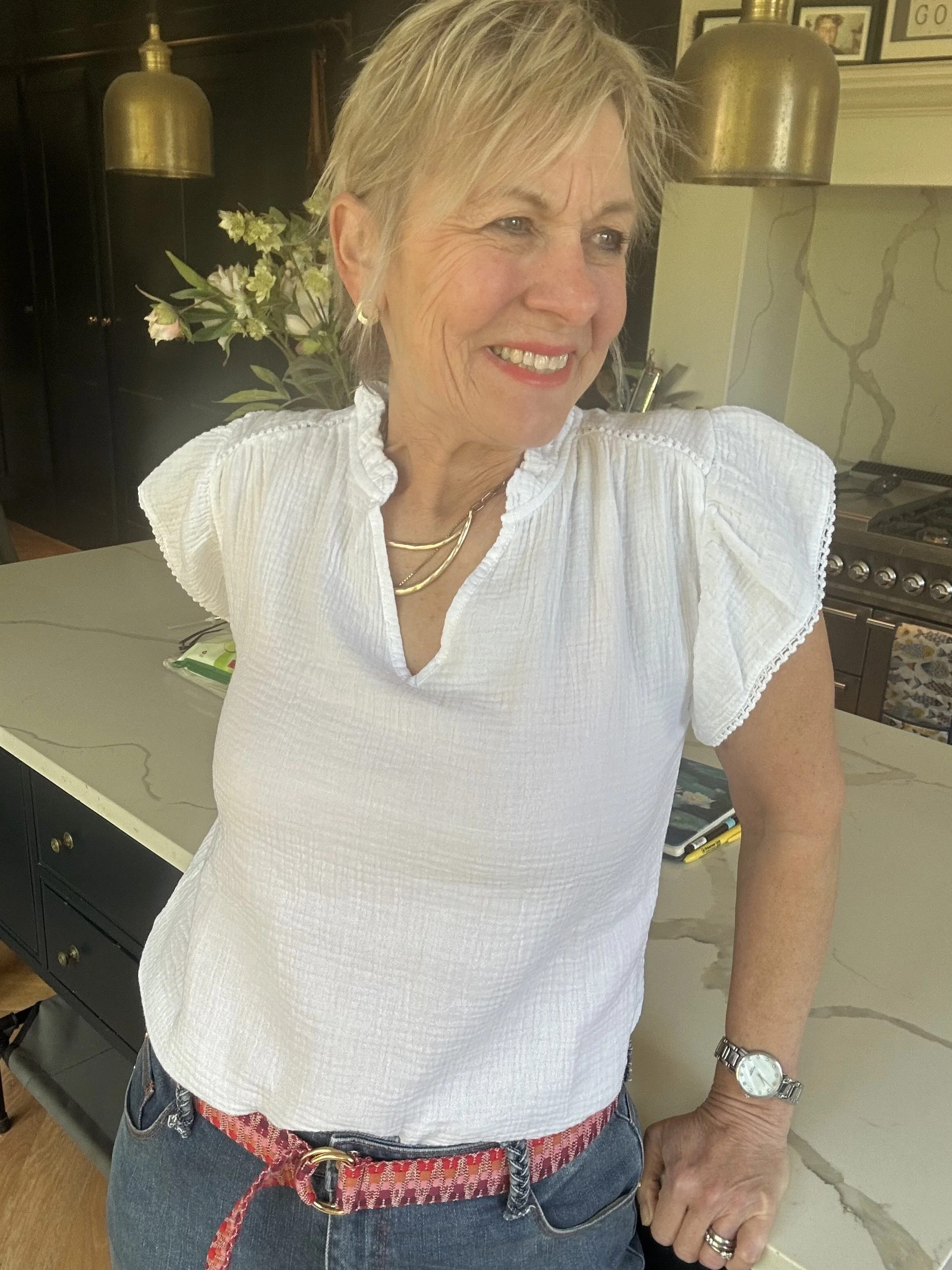 Cheesecloth Cap Sleeve Blouse