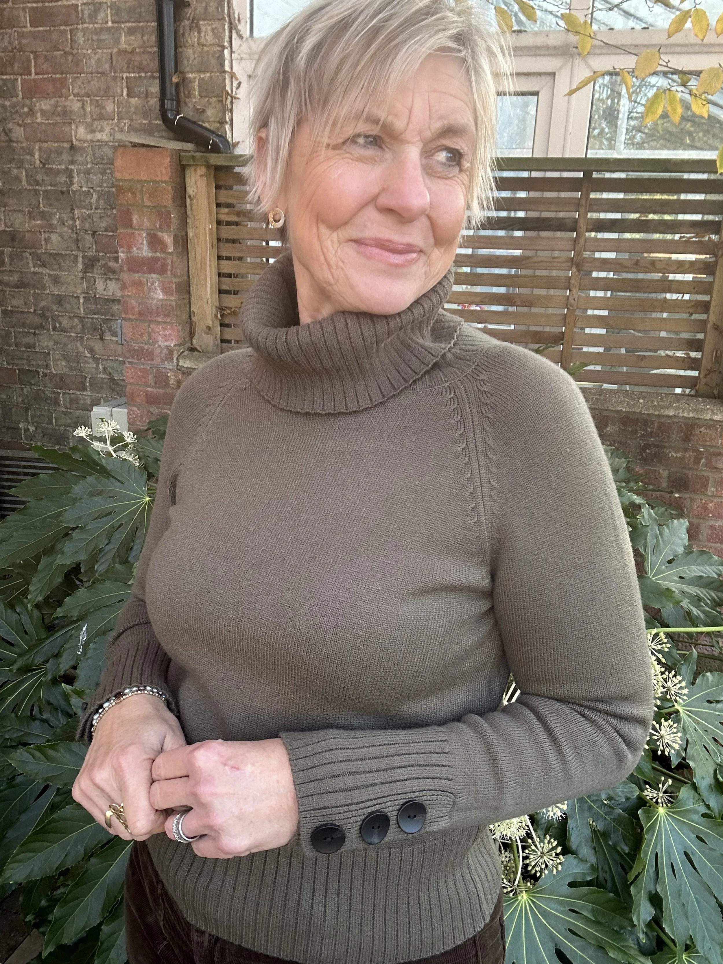 Button Sleeve Roll Neck