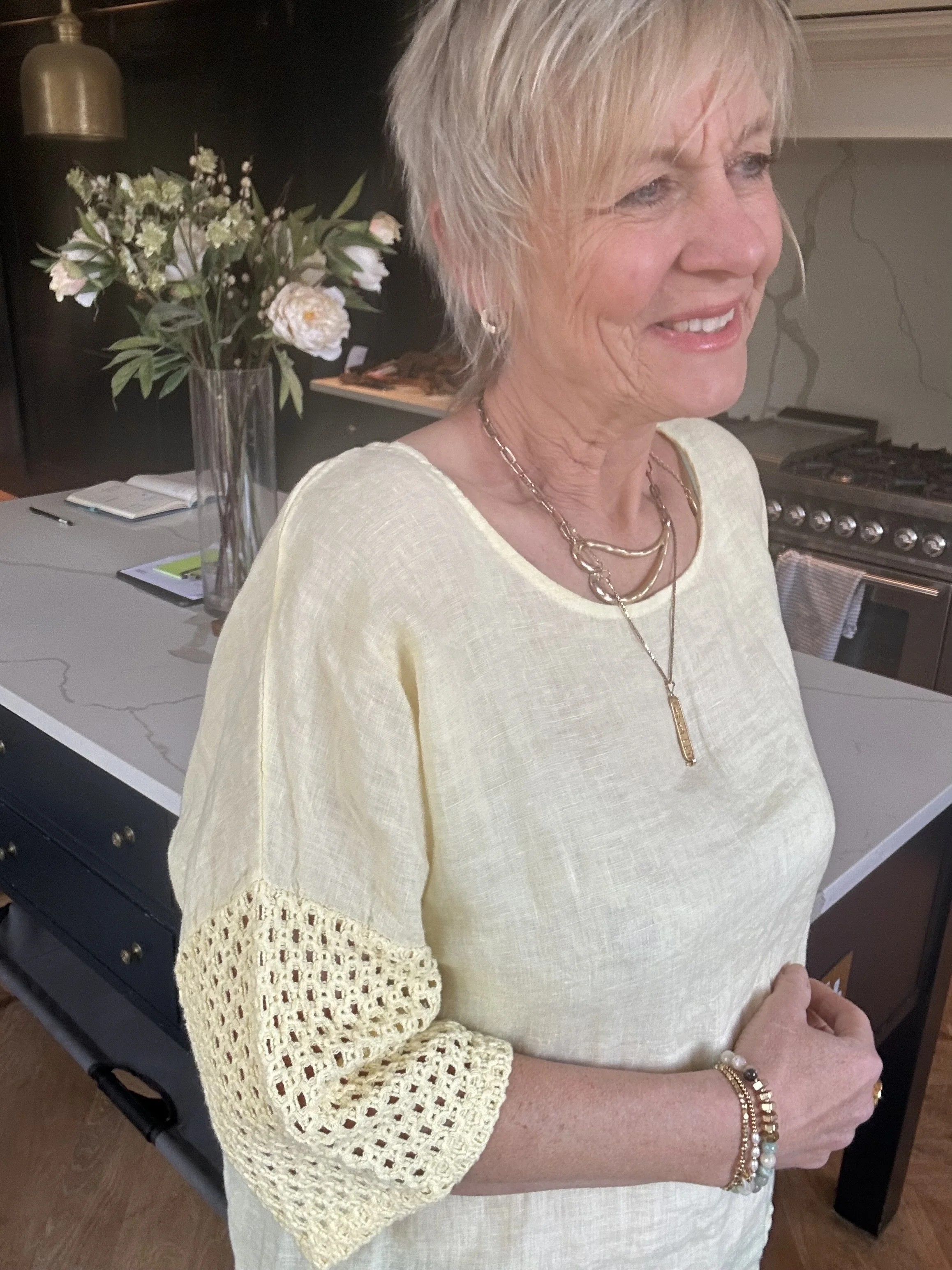 Crochet Sleeve Linen Top