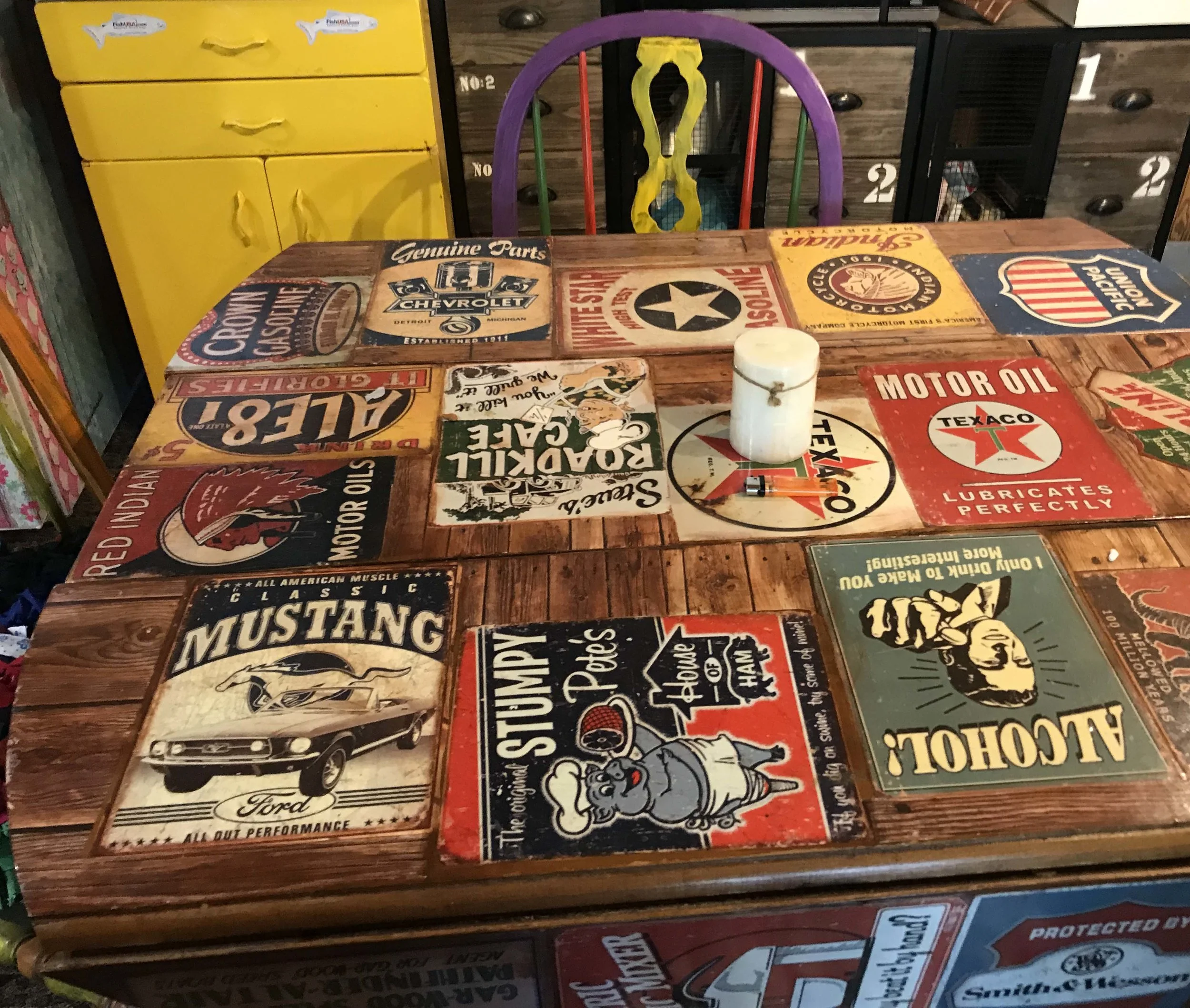 OLD SIGN FOLK ART TABLE