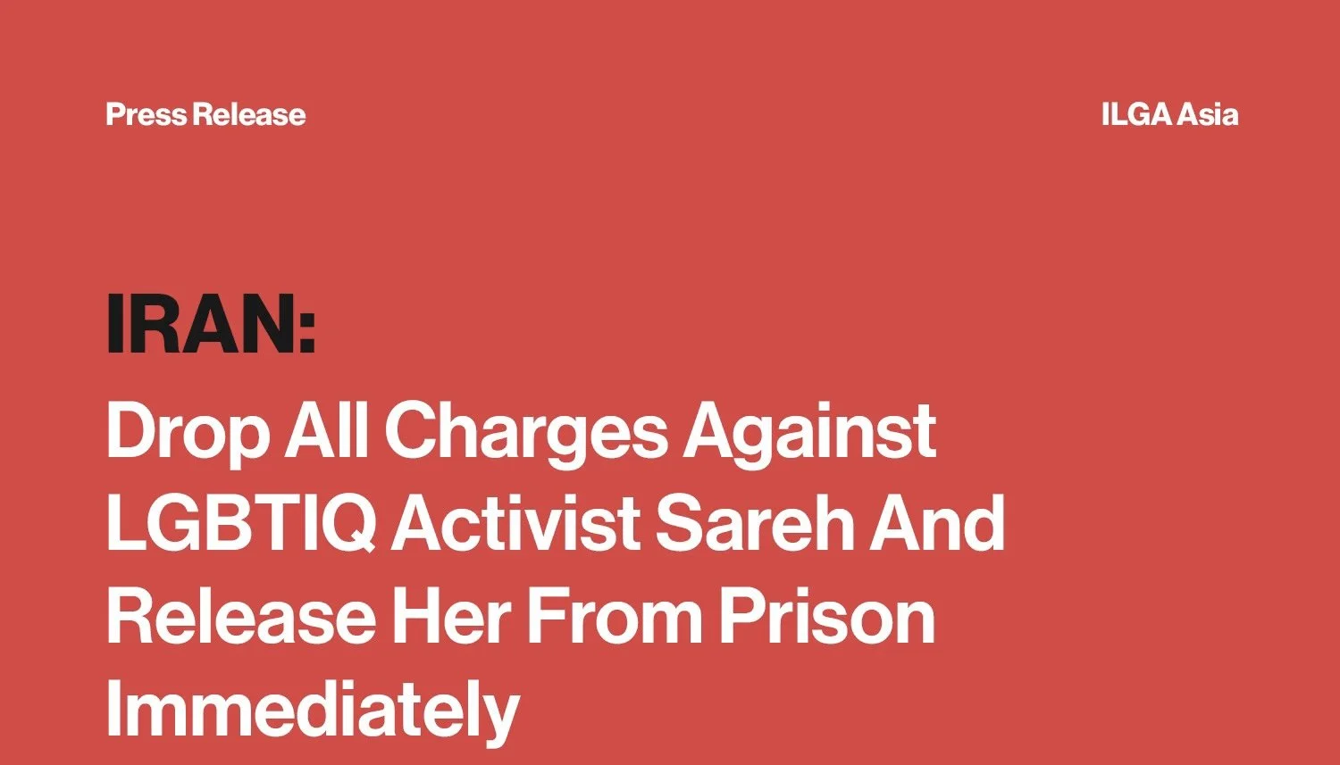 Joint Statement: Drop All Charges Against LGBTIQ Activist Sareh and Release Her From Prison Immediately