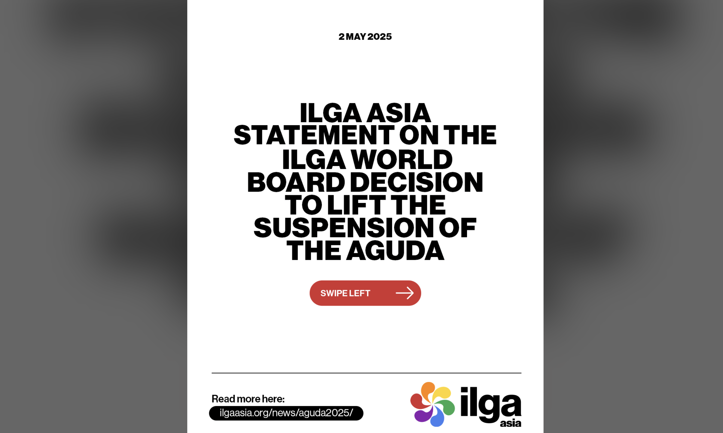 ILGA Asia Statement on the ILGA World Board Decision to Lift the Suspension of The Aguda