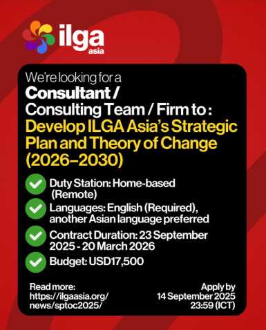 We're looking for a Consultant / Consulting Team / Firm to Develop ILGA Asia’s Strategic Plan and Theory of Change (2026–2030)