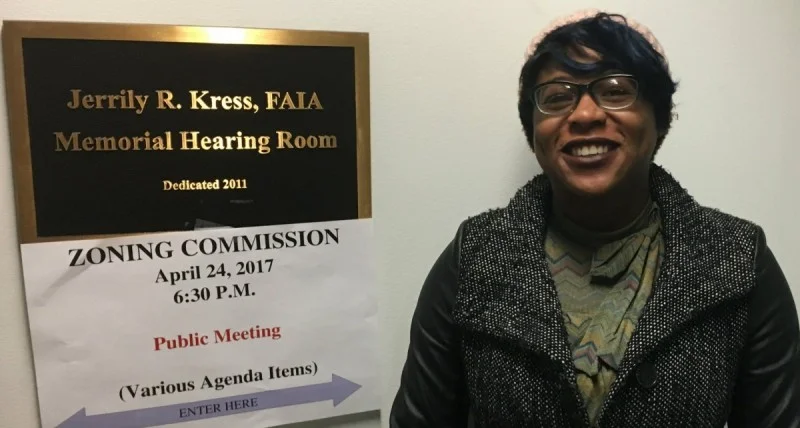 Shanell McNamee has lived at Brookland Manor since she was 11, and lives there now with her mom and sister. She’d like to see 535 affordable units in the redevelopment. Image by the author, Pete Rodrigue.