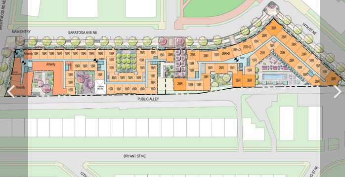 The redeveloped project would eliminate all 4 and 5 bedroom units and a significant number of 3 bedroom units. It would additionally reduce the overall number of affordable units. Photo from Washington Business Journal website