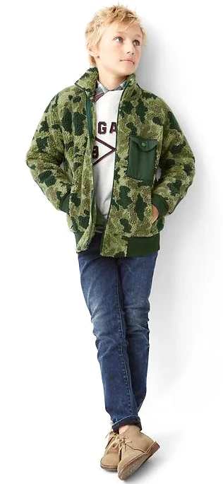  Camo Printed Mixed Media Jacket 