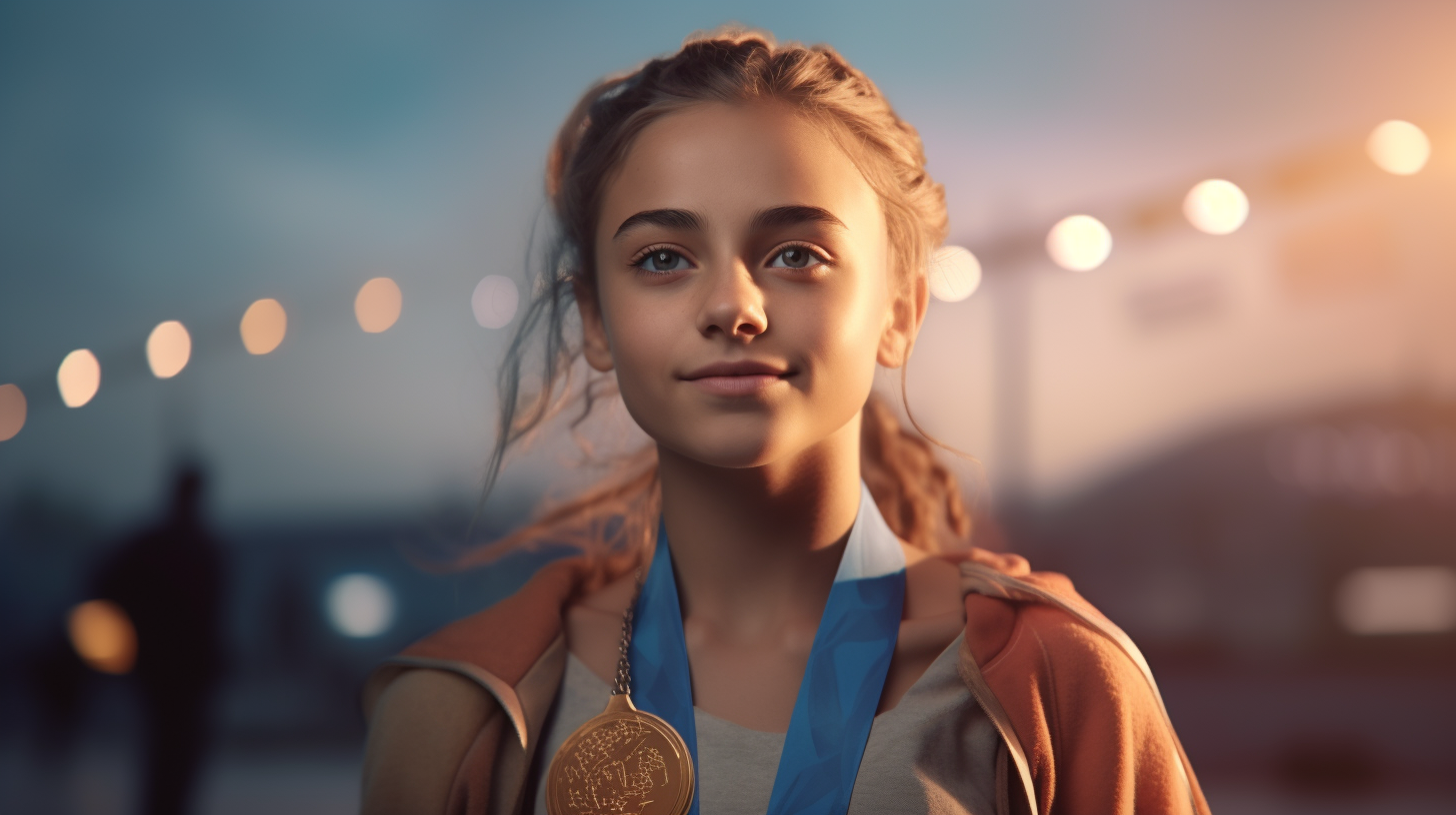 VillainStandard_Sunset_Girl_holding_a_gold_sports_medal_a584d4a8-c2c2-49d2-b8a4-ad4312a346bb.png