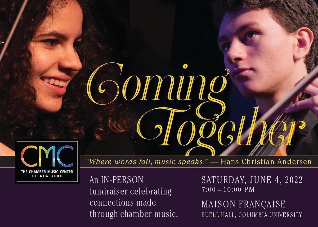 CMC is preparing for our GALA to return in person! Performances, food, drink, games, and fabulous auction items. Saturday June 4 @ 7pm. Go to our website to get tickets and register.

#music #cmc #chambermusiccenterofnewyork #violin #violinist #cello