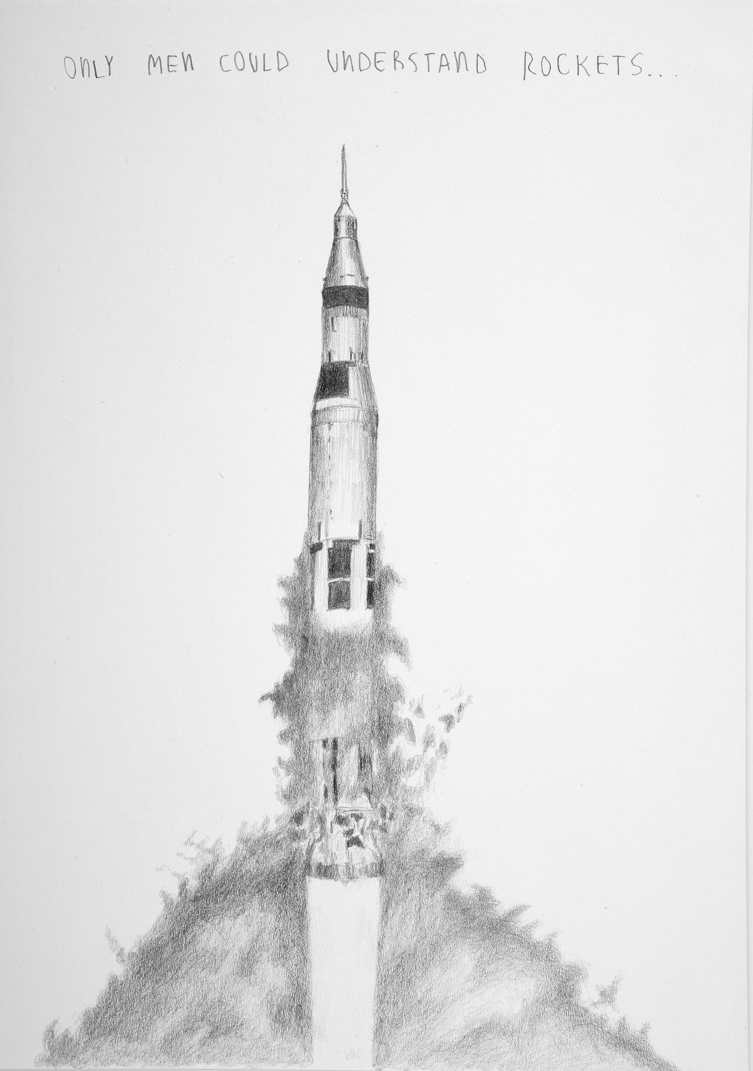   Solo los hombres pueden entender cohetes   Grafito sobre papel&nbsp; &nbsp; &nbsp; &nbsp; &nbsp; &nbsp; 26 x 20 cm.&nbsp;2002    