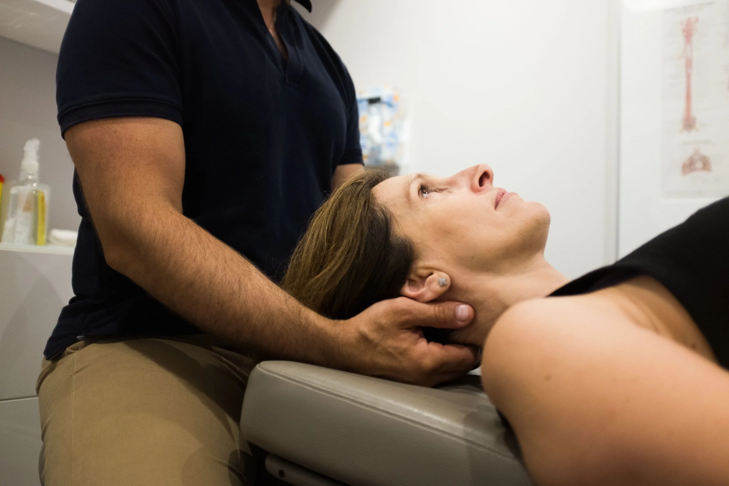 Close-up of osteopathic manual therapy focusing on soft tissue and joint mobility