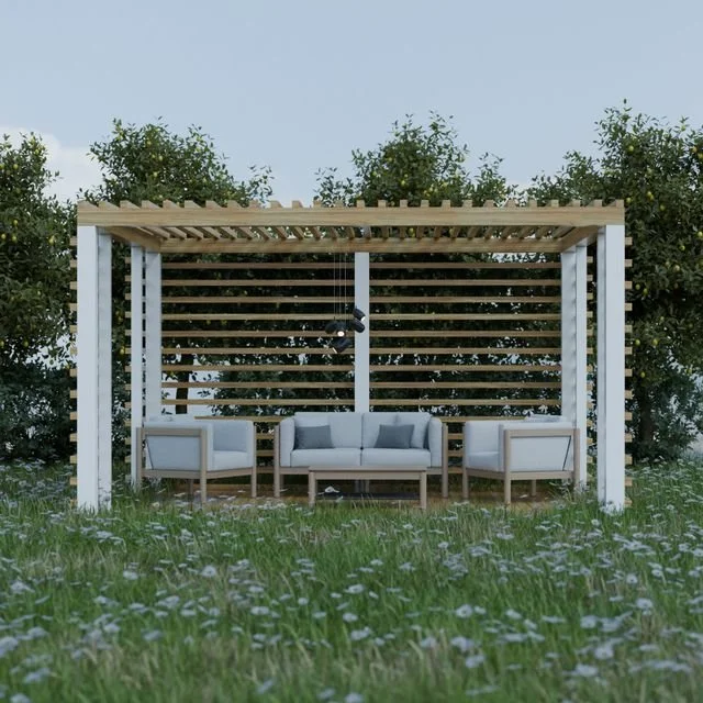 modern white and tan hoa pergola