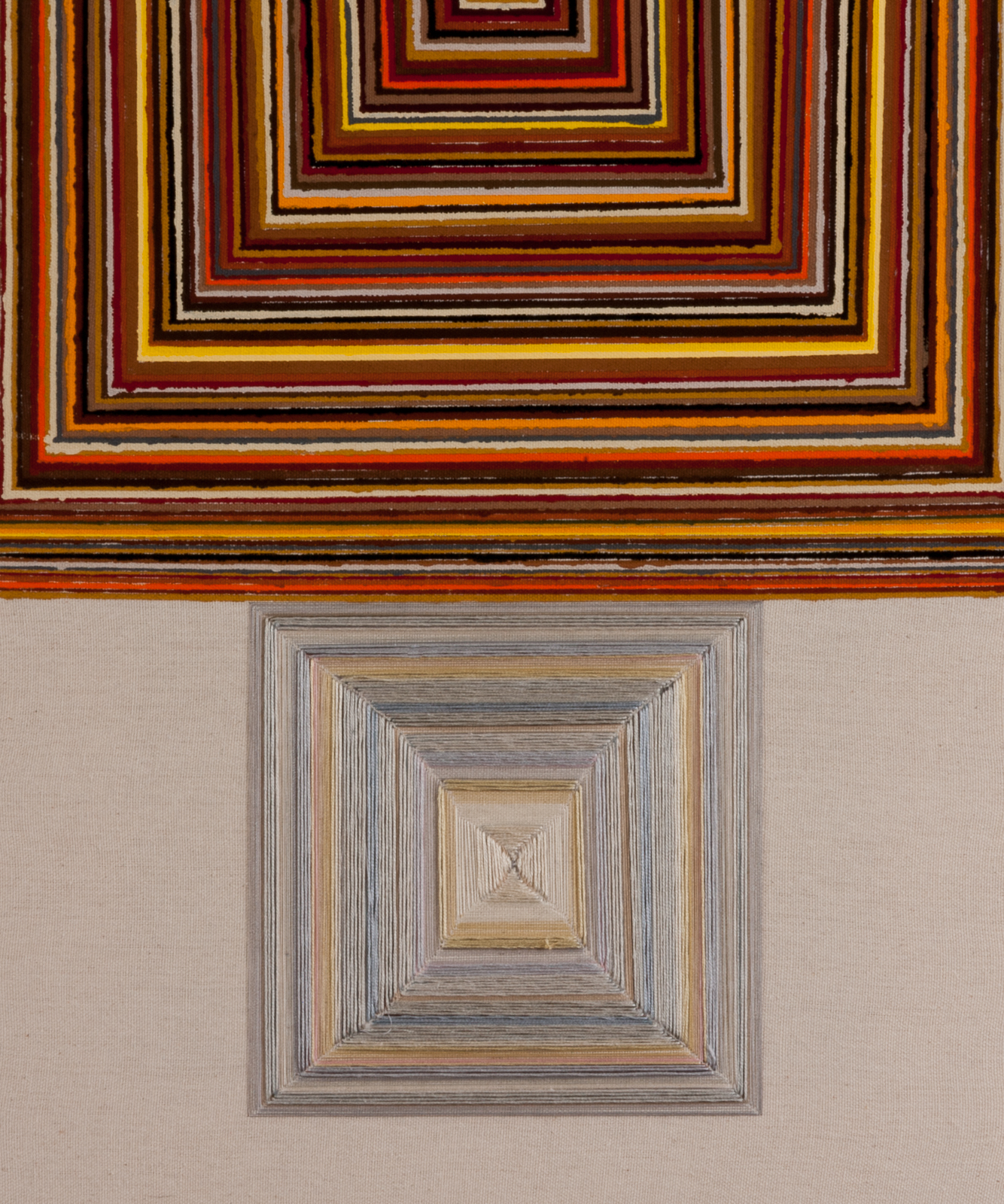 4 - The Lion and The Lamb 2014 17x14 Flashe and mixed thread and floss on canvas.jpg