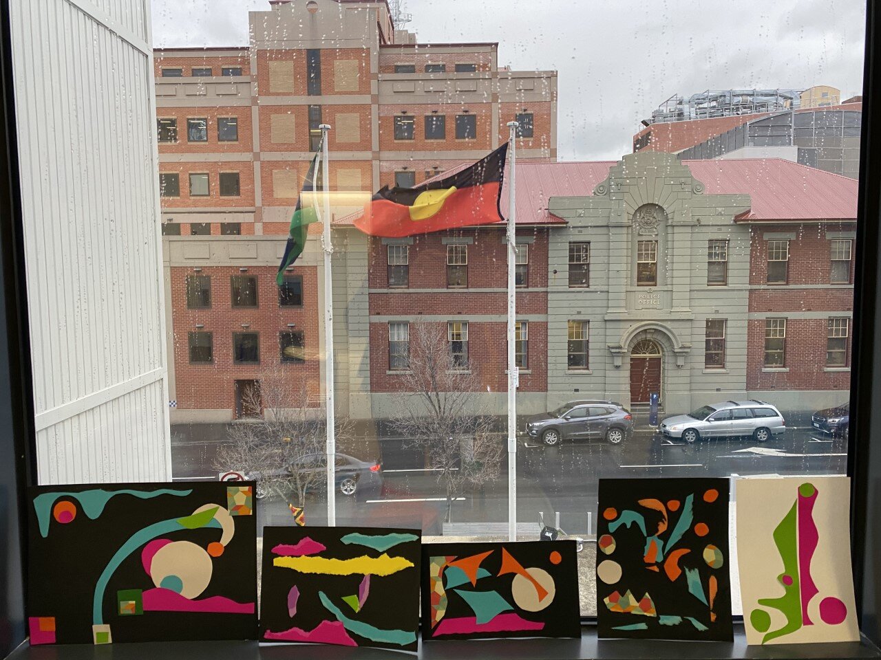 Edith's collages looking out from RHH.jpg