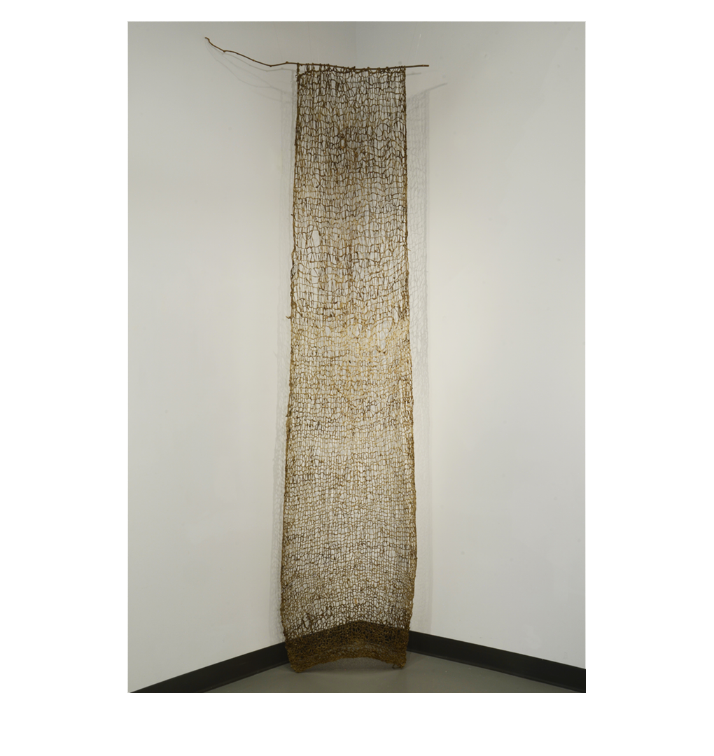 Indra's Net , 120" x 28", raw silk, soil, earth pigments, organic materials, sea water