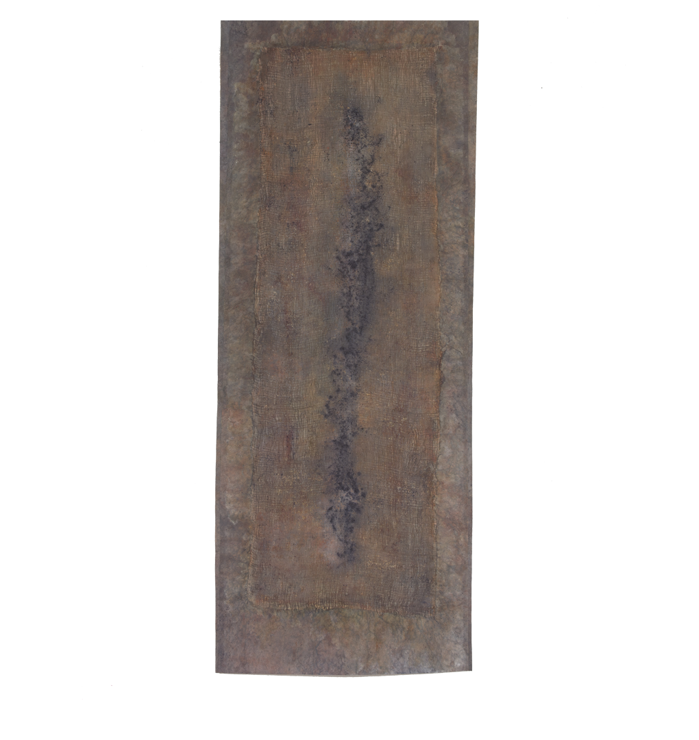Confine 2/Indigo Flame , earth and plant pigments, indigo, soil, & sea water, on paper, 24” x 60”, 2018