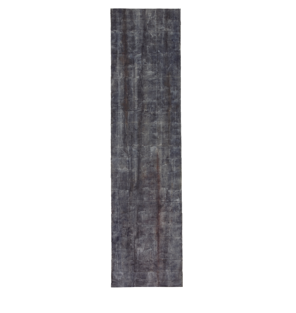 Confine 5 , earth and plant pigments, indigo, soil, & sea water on paper, 18” x 36”, 2018