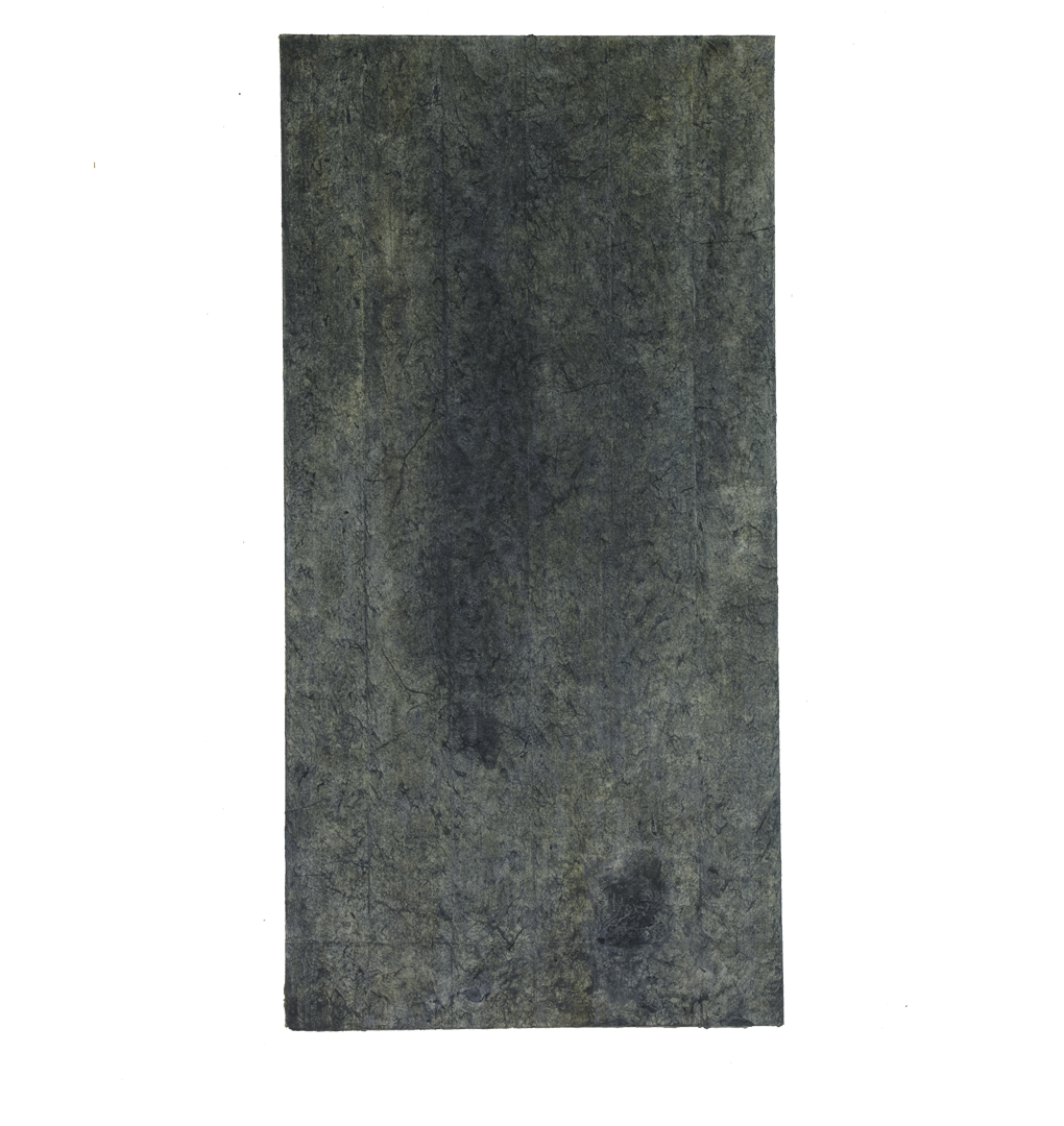 Confine 5 , earth and plant pigments, indigo, soil, & sea water on paper, 18” x 36”, 2018