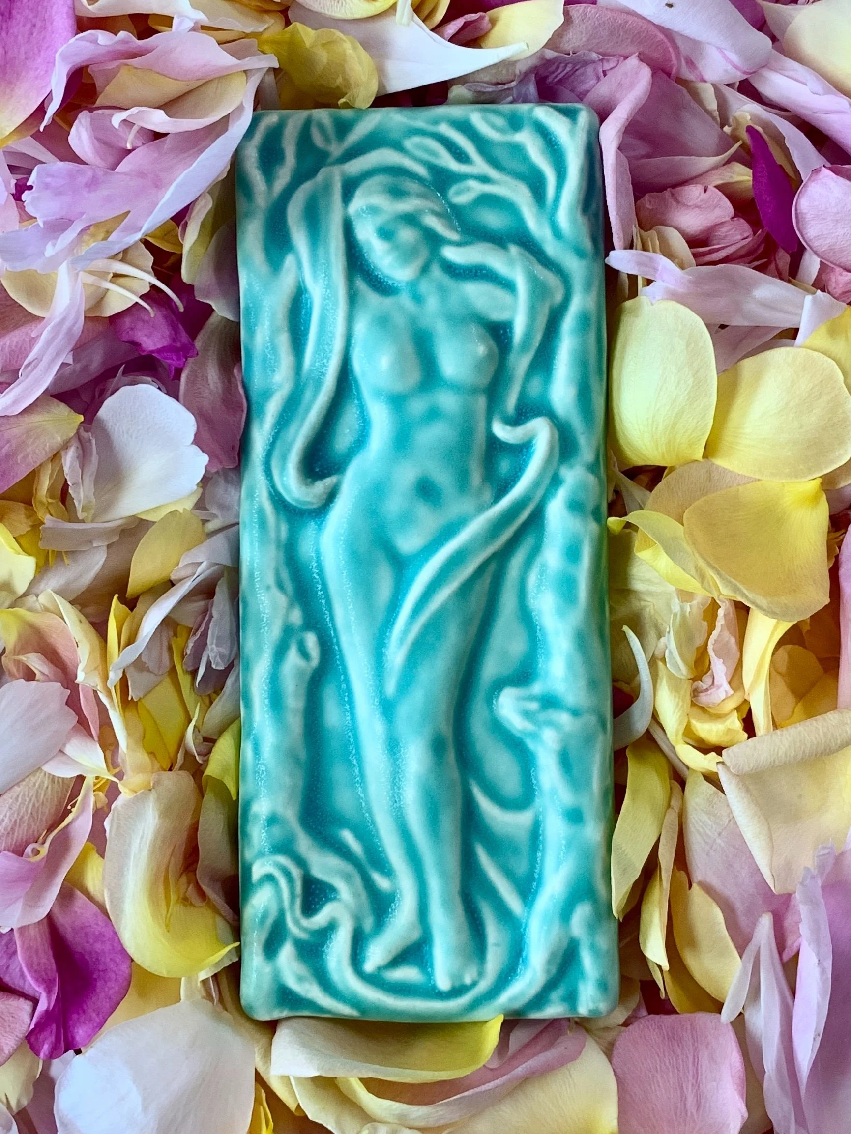 Bather in Woods 3x7 art tile, American Made, Whistling Frog Tile, Bermuda Glaze, art nouveau tile, goddess tile, woman tile