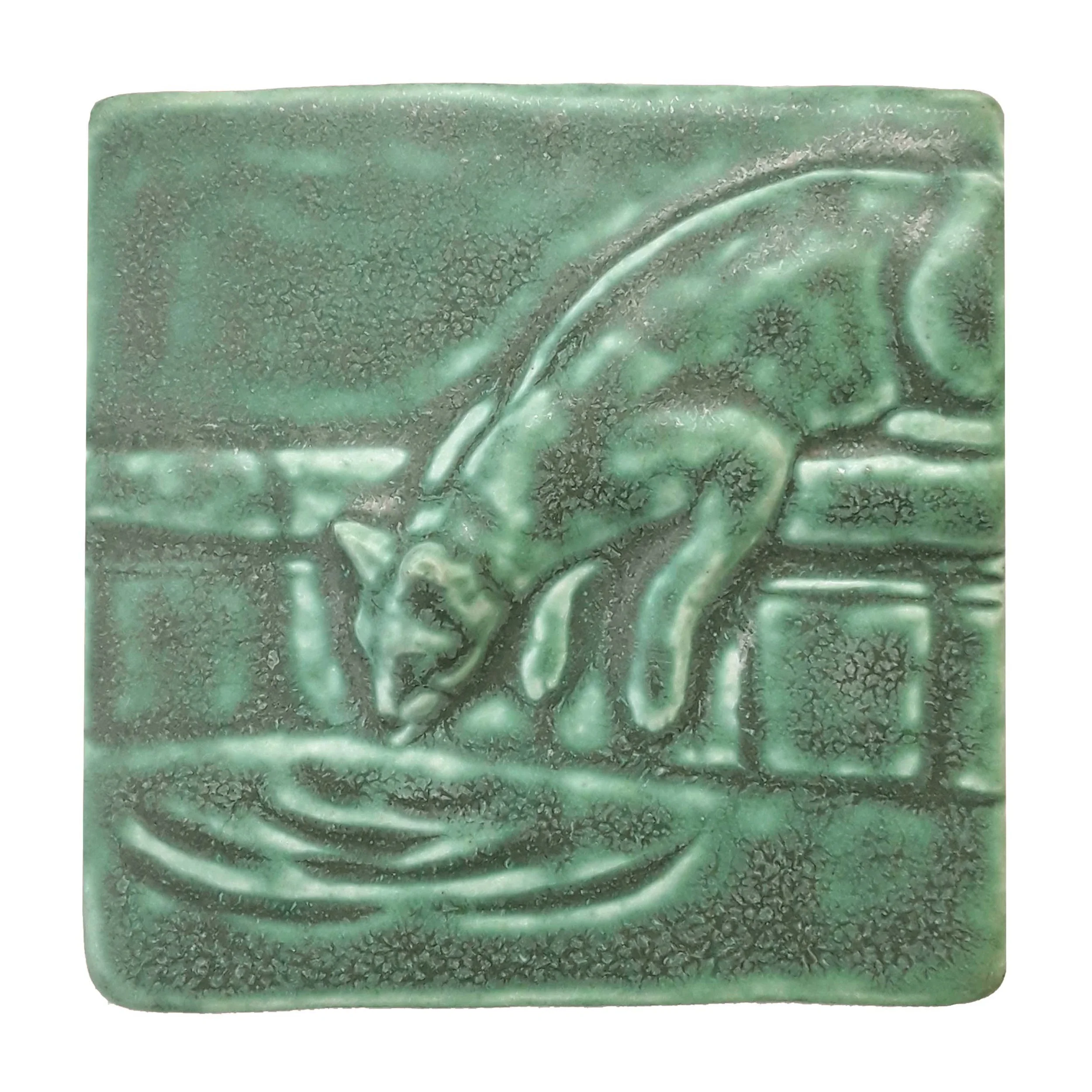 Drinking Cat Tile Leaf Green Glaz.jpg