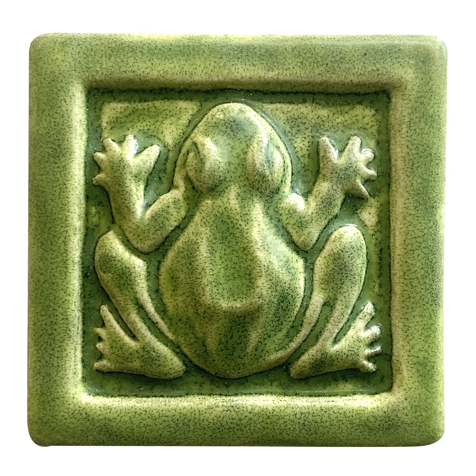 Handmade 4x4 porcelain Frog Art Tile, ceramic pond accent for bathroom backsplash, waterproof amphibian tile, unique critter decor.