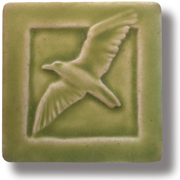 Seagull art tile in chartreuse glaze