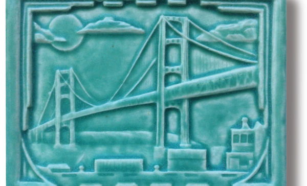 Ceramic Art Tile 6"x6" Michigan collector tile Car wolverine Mackinac Bridge G85 