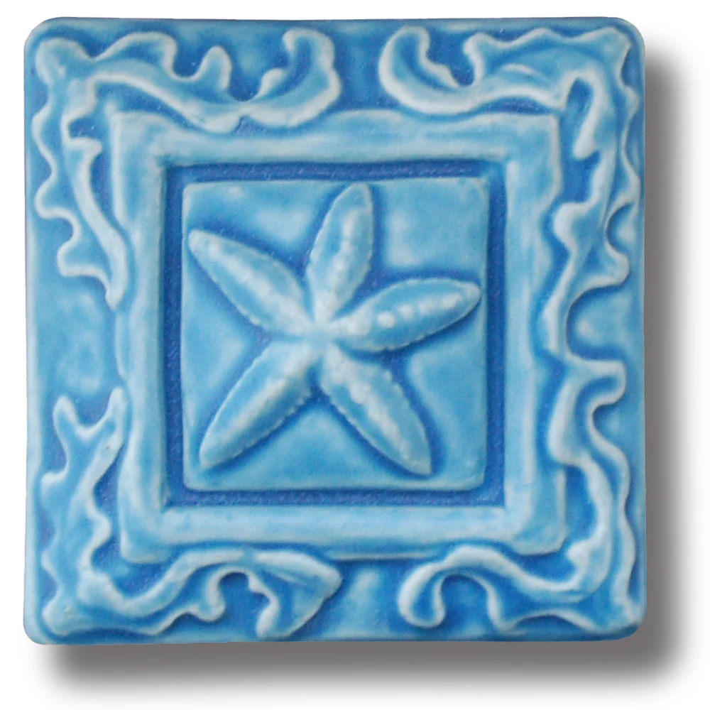 Starfish tile, seaside decor, coastal cottage decor, ocean themed tile, beach house decor, kitchen backsplash, shower tile, handmade art tile, Michigan-made, Whistling Frog Tile