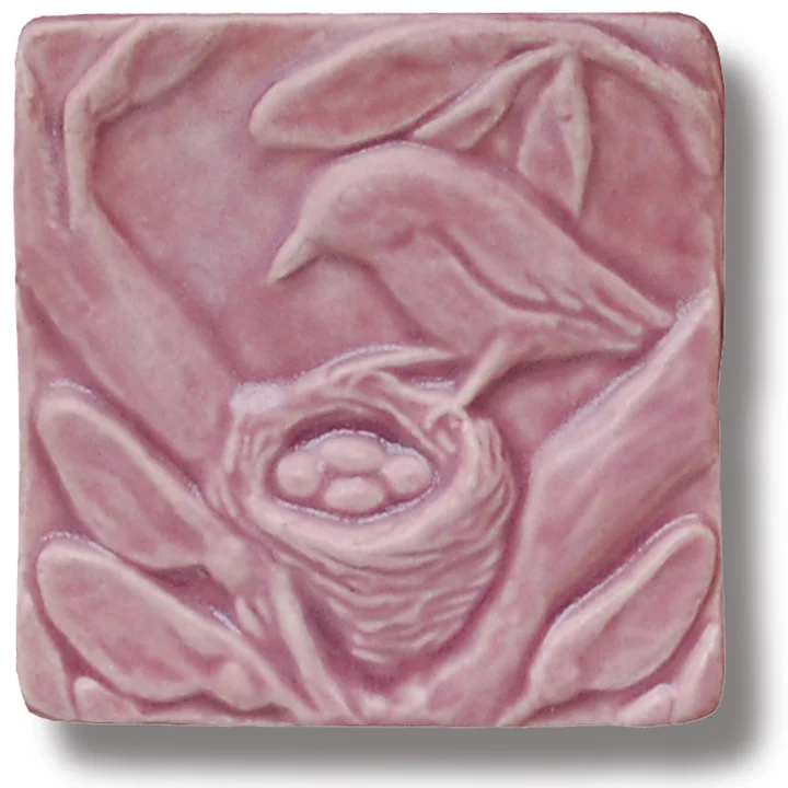 Bird with Nest Art Tile in Sweets glaze