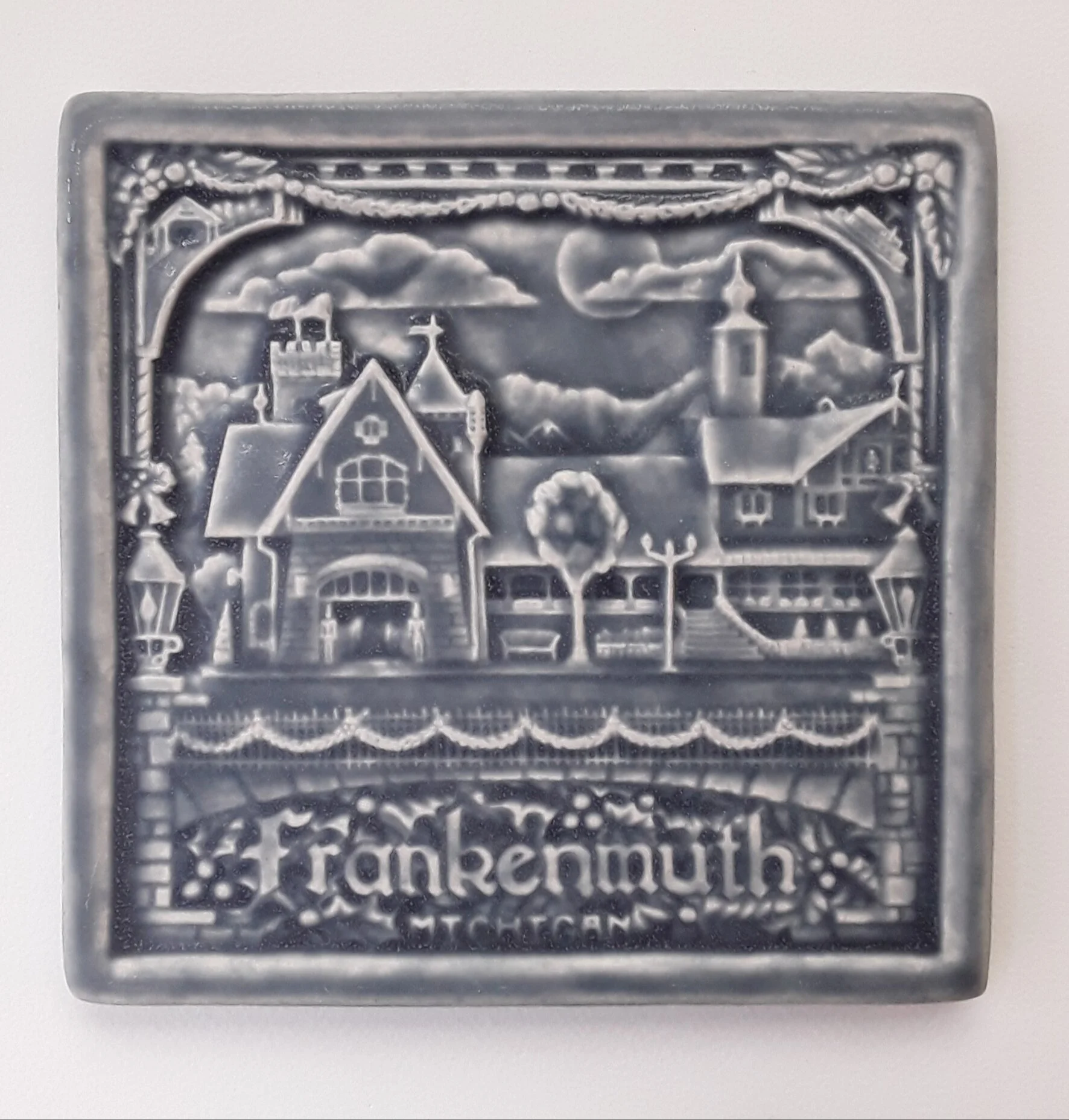 Frankenmuth Tile in Smoky Blue glaze  by Whistling Frog Tile Company