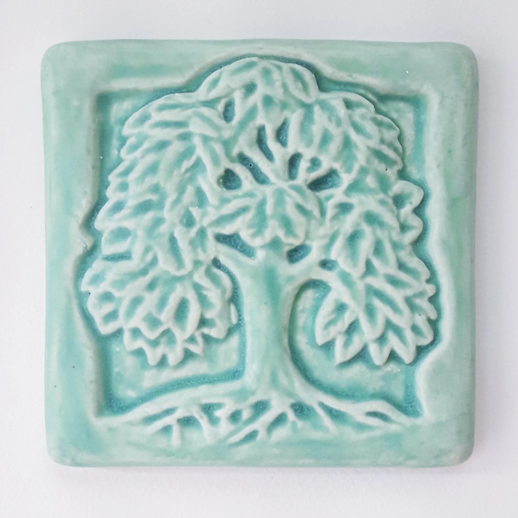 Tree tile 4x4 Whistling Frog Tile in Bermuda Aqua Glaze