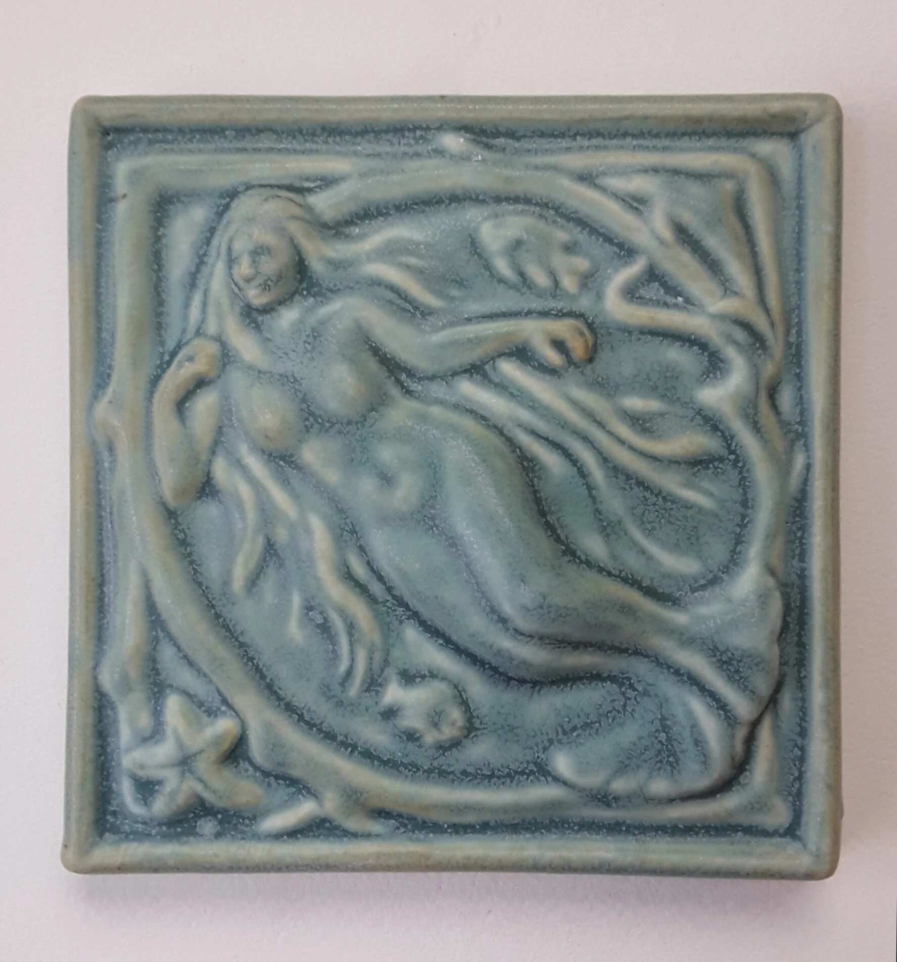 Mermaid Art Tile Seaside Blue glaze Michigan Mermaid Gift Michigan Art Mermaid Tile on a stand, Perfect Nautical Gift for Beach House Decor