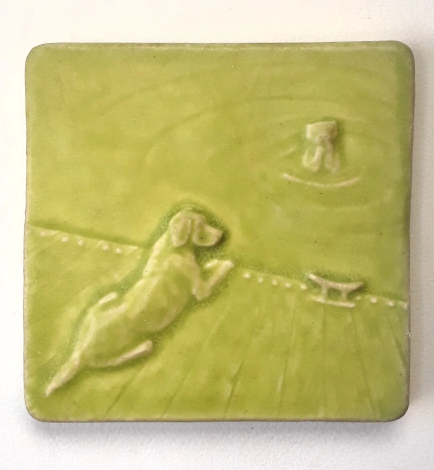 Handmade Dog with Otter Art Tile by Whistling Frog handmade in US - Michigan