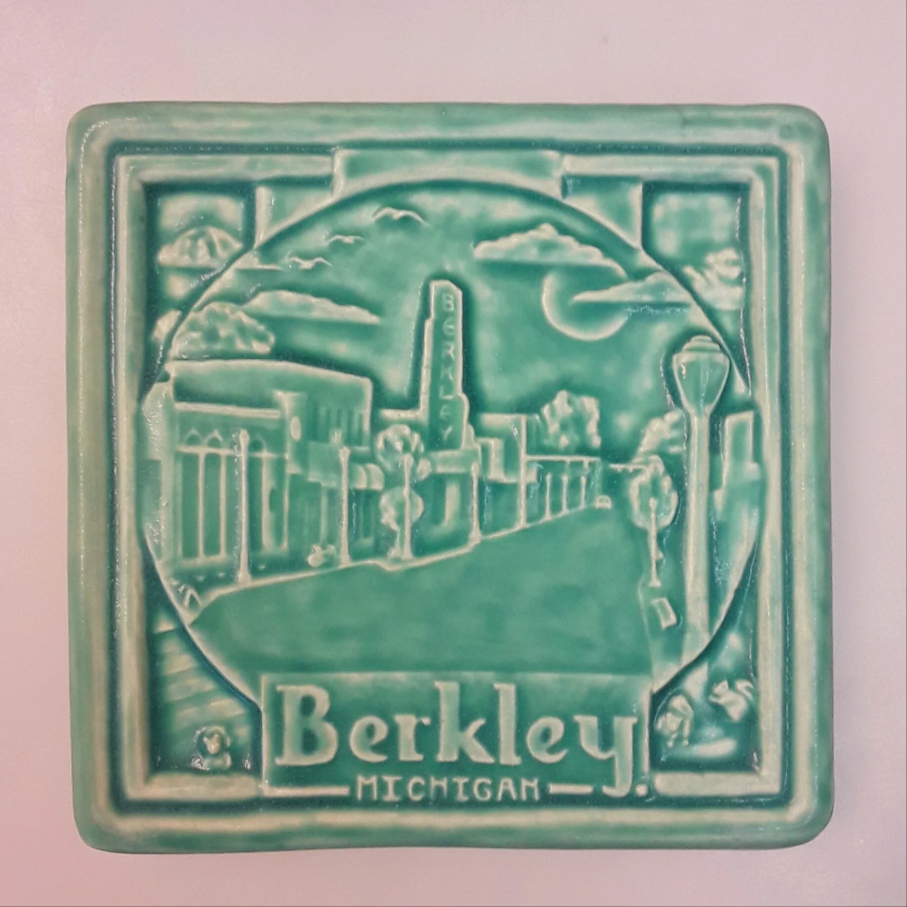 Berkley Michigan Art TIle in Bermuda Aqua glaze by Whistling Frog Tile
