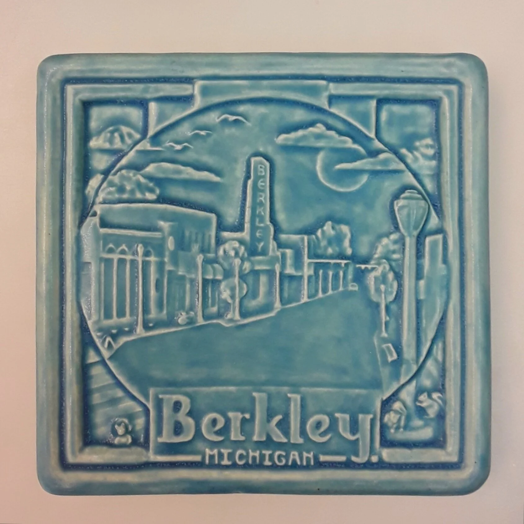 Berkley Michigan Art Tile in Freshwater Blue glaze by Whistling Frog Tile