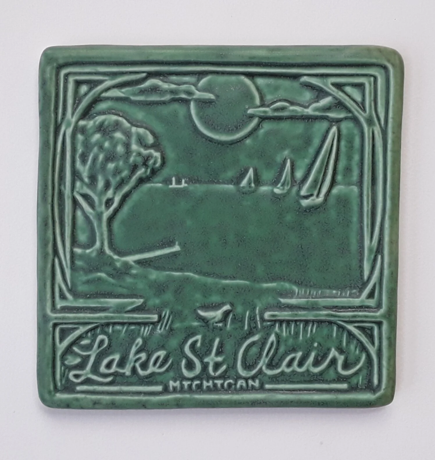 Lake St. Clair Tile in Leaf Green glaze by Whistling Frog Tile Company