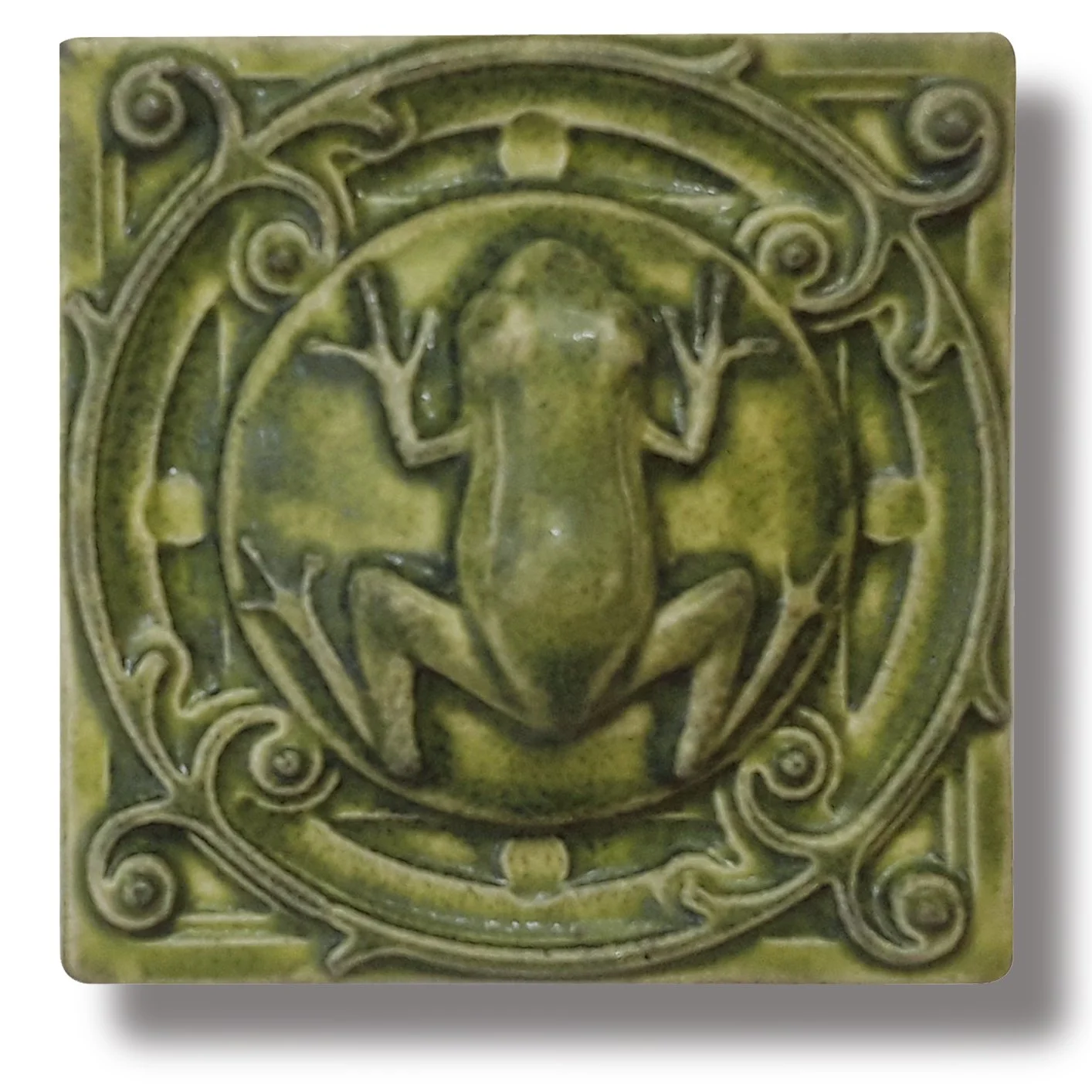 4x4 Tree Frog Tile in Tree Frog Green Glaze. Each tile has a notch in back for hanging.