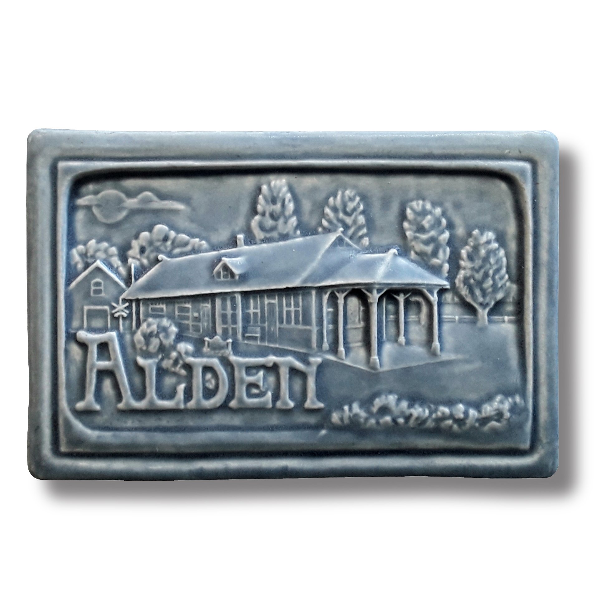Alden Michigan Ceramic Art Tile Smoky Blue Glaze