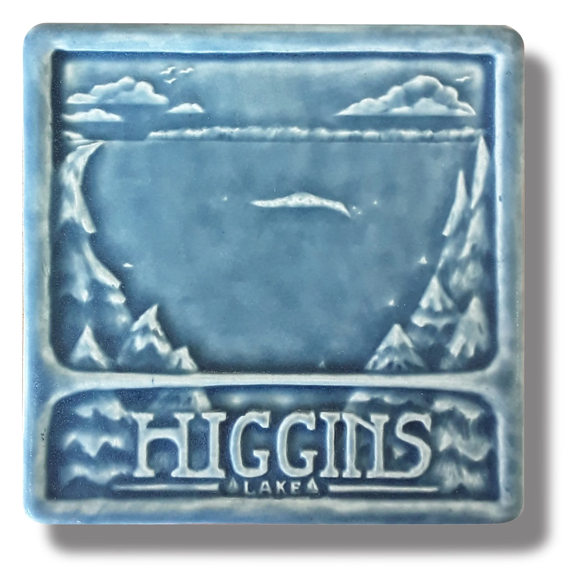 Higgins Lake art tile in Freshwater Blue glaze  by Whistling Frog Tile Company