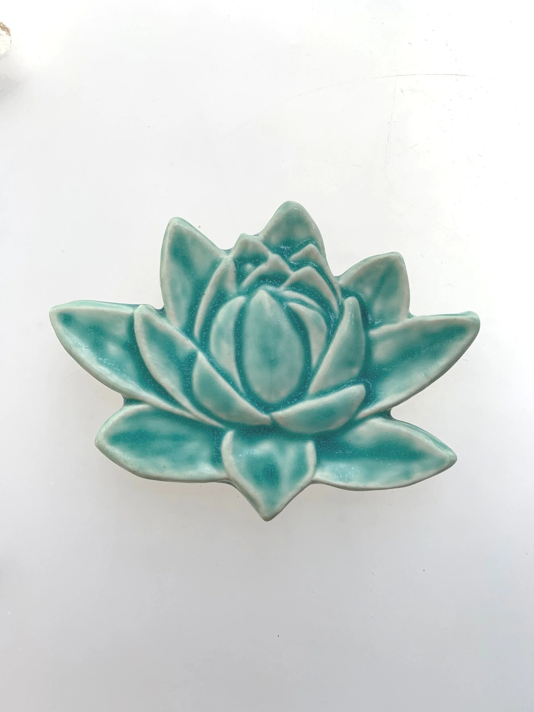 Lotus flower tile Bermuda aqua glaze by Whistling Frog Tile