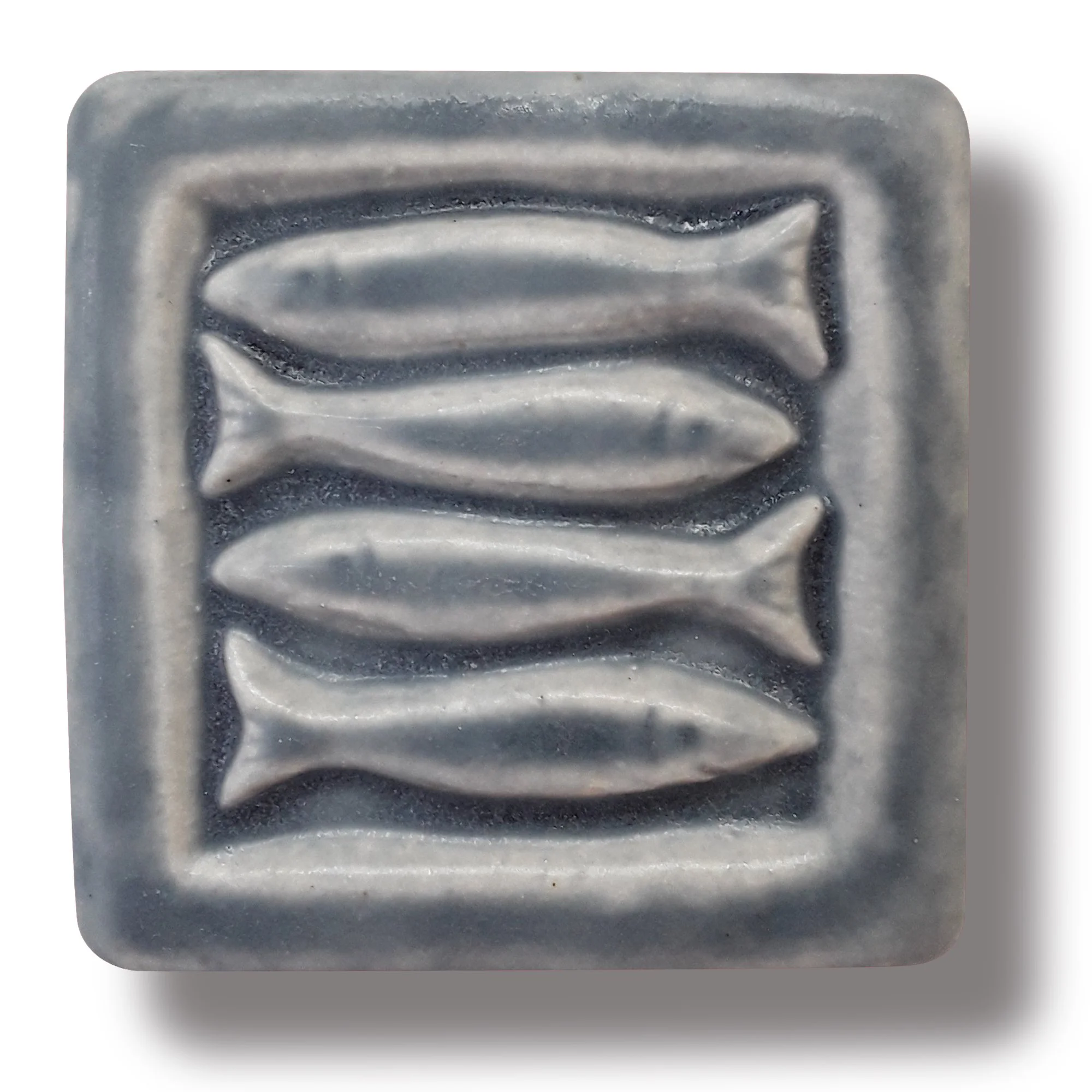 Fish Tile 3x3 in Smoky Blue Glaze