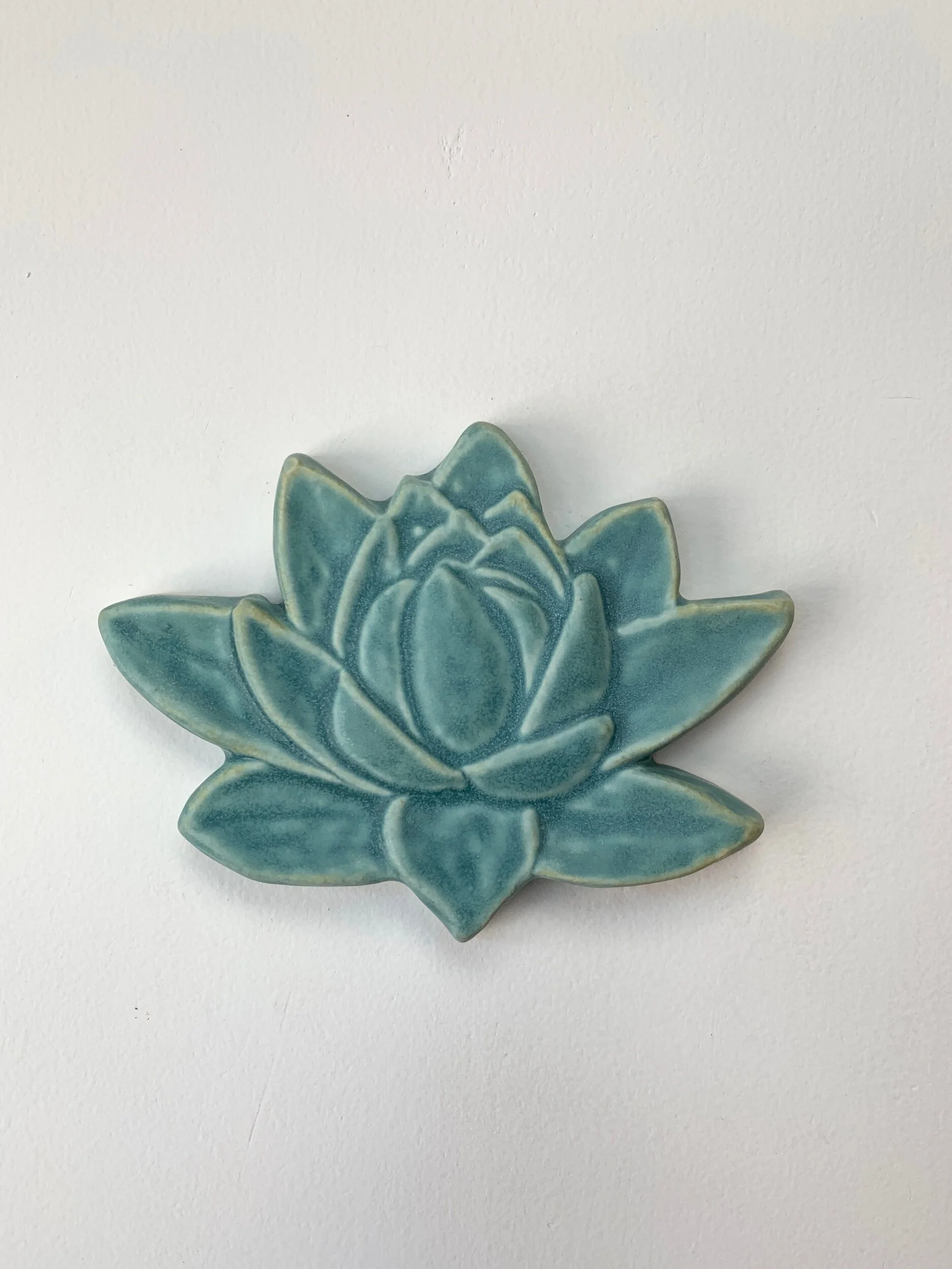 Lotus Art Tile Seaside Blue glaze by Whistling Frog Tile