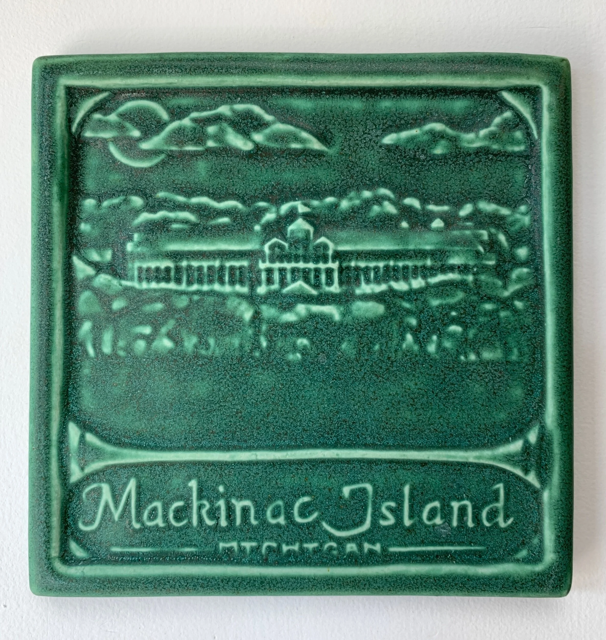 Mackinac Island art tile in Leaf Green glaze by Whistling Frog Tile