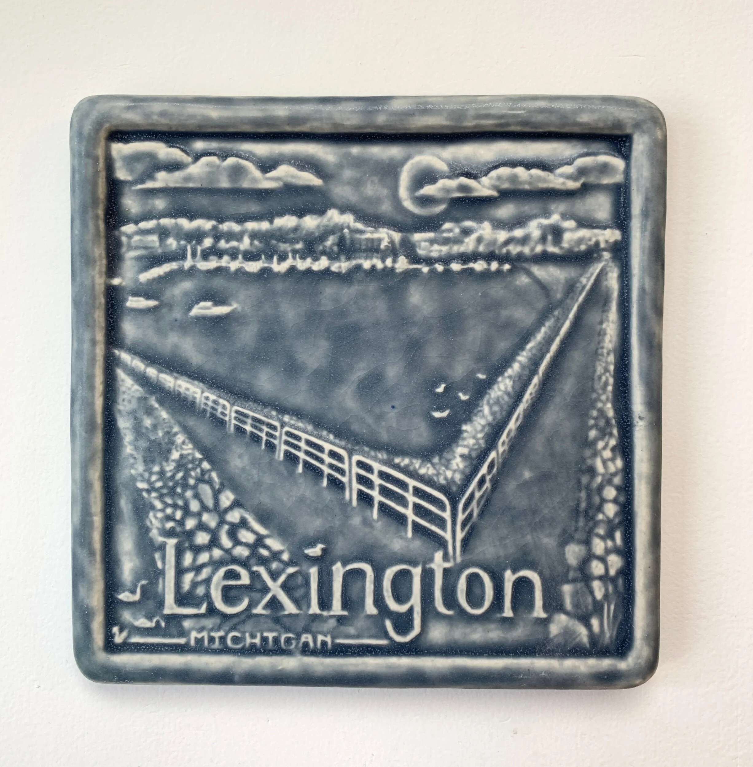 Lexington Art Tile in Smoky Blue glaze by Whistling Frog Tile Company