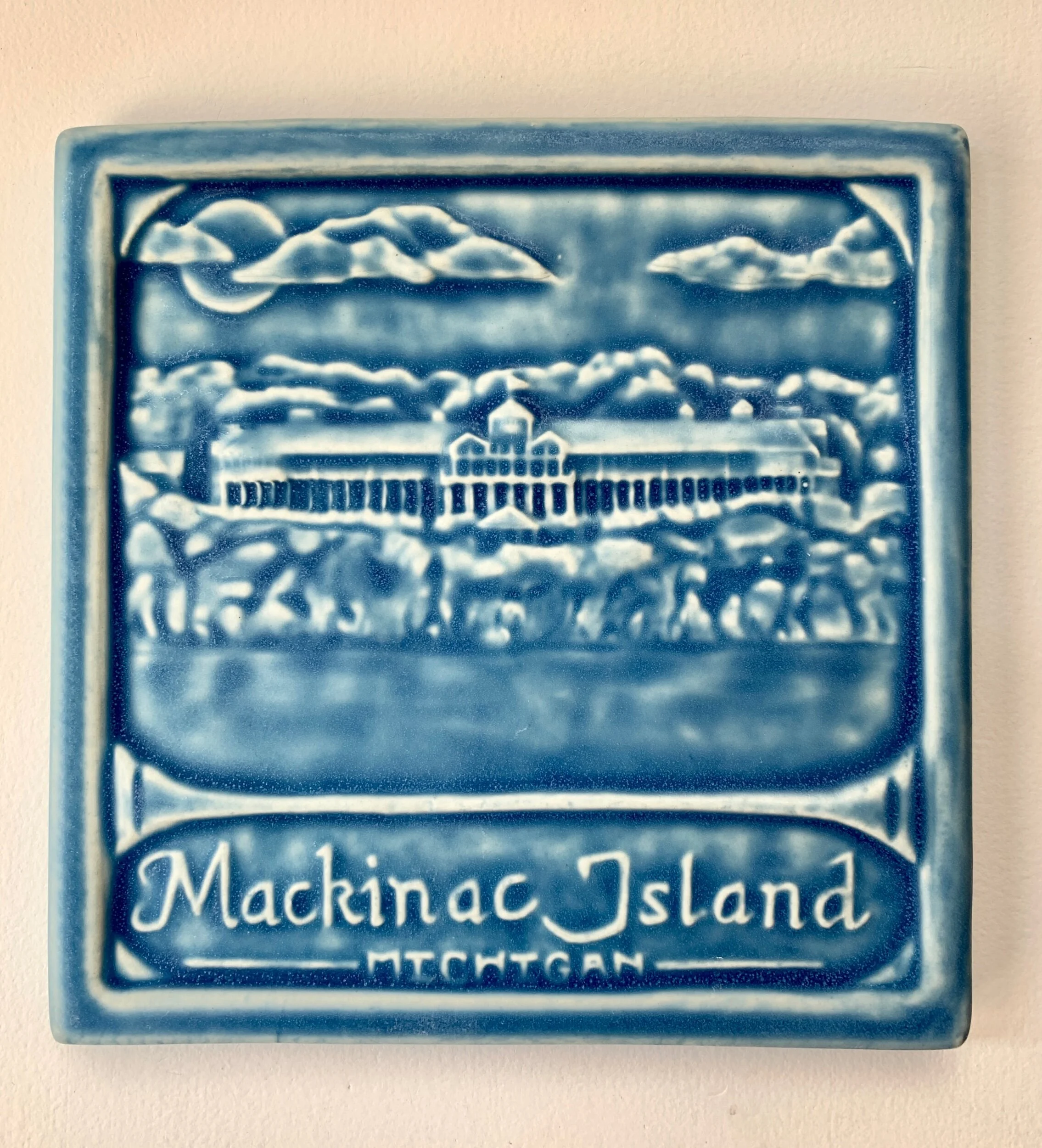 Mackinac Island art tile in Freshwater Blue glaze by Whistling Frog Tile